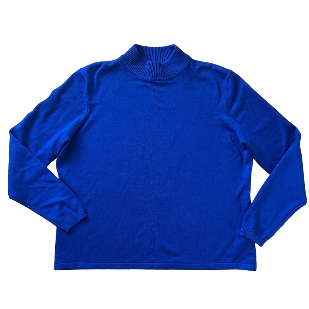 VINTAGE Liz Baker Blue Cotton Blend Mock Turtle Neck Sweater  Extra Large